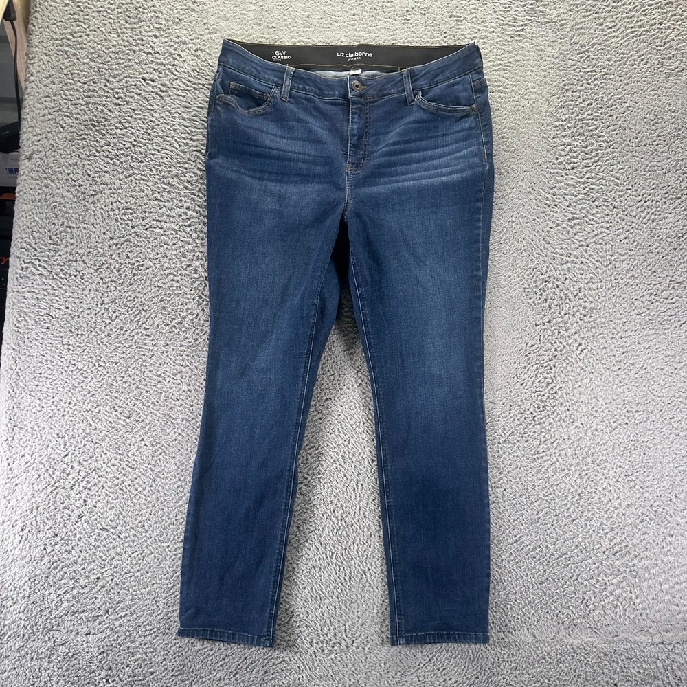 Liz Claiborne Jeans Women's 16W Blue Cotton Denim Skinny Classic Fit Stretch